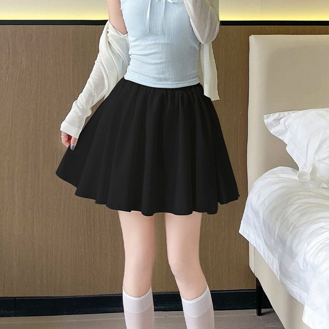 더시럽 여성용 기본 베이직 주름 밴딩 미니스커트