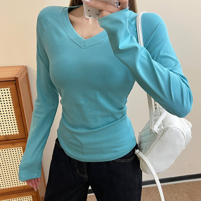 루나걸 여성용 케이터 브이 슬림 긴팔 티셔츠 L25FT070845