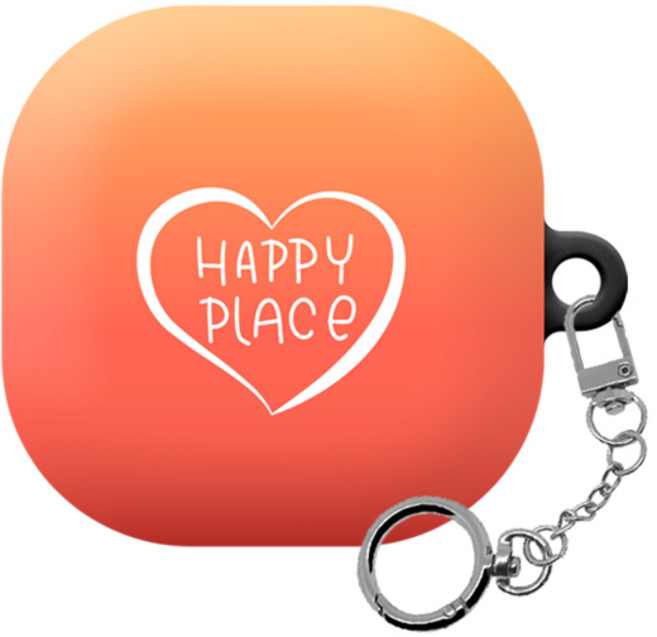 몬드몬드 Happy place 하드 무선 이어폰 케이스 + 메탈릭 키링, 버즈프로, 버즈라이브, 옐로우오렌지, 1개