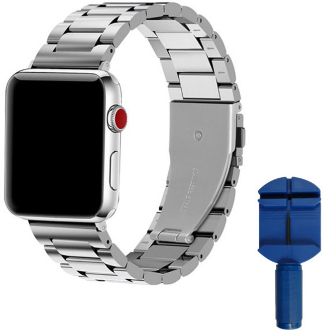 PEACH MALL Apple Watch 霧面金屬錶帶 38/40mm + 調節器, 銀色(錶帶), 隨機出貨(調節器)