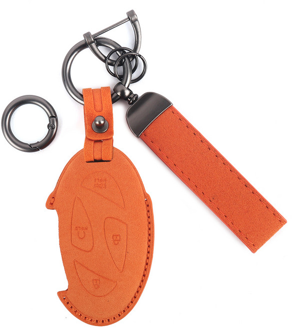 지엠지모터스 알칸타라 가죽 스마트키 커버 + 키링 세트, 프리미엄 오렌지, HD11(7버튼)