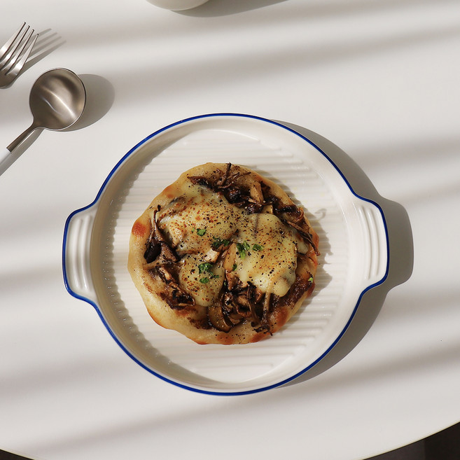 블룸엣홈 코발트 원형 접시 그릴팬 대, 화이트 + 블루, 2개