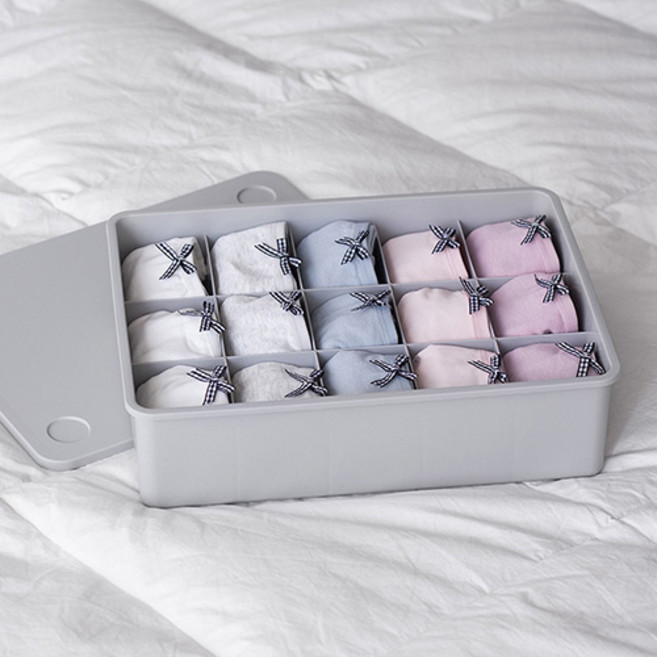이즈리빙 칸칸칸 속옷 정리함, 15칸, 그레이 + 그레이뚜껑, 1개