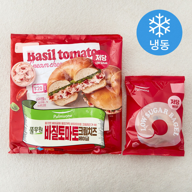 풀무원 바질 토마토 크림치즈 베이글 3개입 (냉동), 435g, 1개