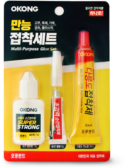 오공 만능 순간접착제 일반형 13g + 젤타입 3g + 다용도 접착제 30ml 세트, 1세트