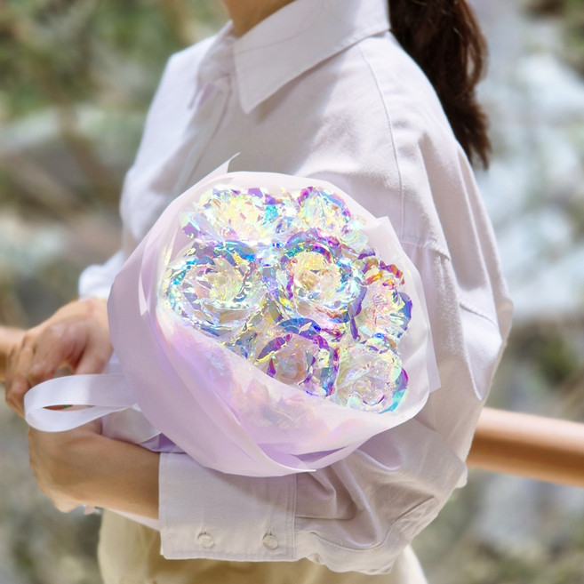 라알레그리아 조화 LED 빛나는 홀로그램 장미 7송이 꽃다발, 1개, 라벤더