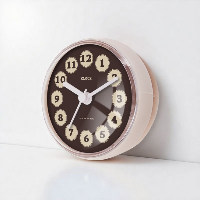 YS 방수 흡착 욕실 화장실 주방 벽시계, 화이트