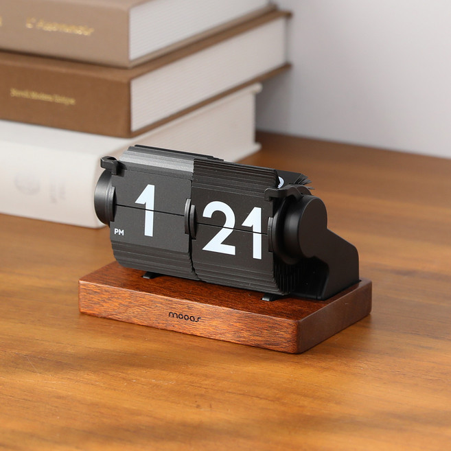 무아스 미니 오토매틱 멀티 플립 탁상시계, 블랙