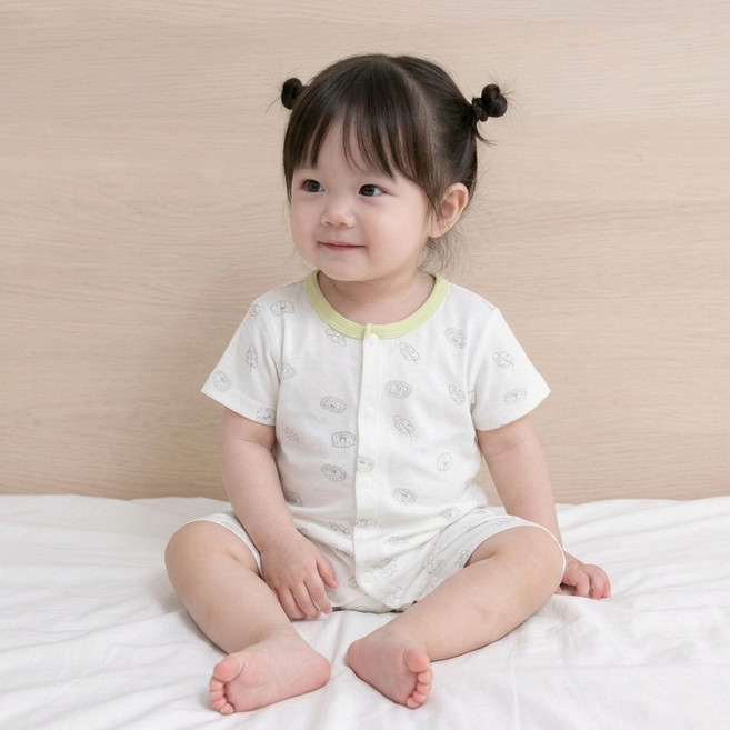 Bebeniz 嬰幼兒動物圖案薄款短袖連身衣