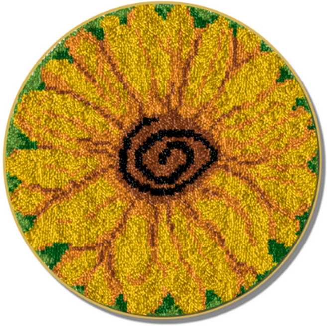 알로데 라운드 플라워 러그 카펫 DIY 스킬 자수 세트 영문버전 흰색인쇄메쉬, 1세트, 01