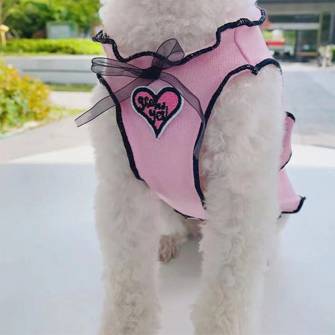 요런개 반려동물 하트 자수 리본 옷, NO 1 핑크, 1개