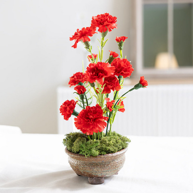 flowertree 人造花母親節噴霧康乃馨花盆組 28cm, 混色