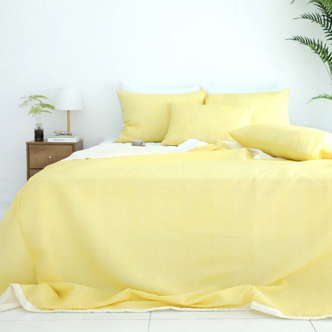 SCOHOme 素色夏季泡泡紗雙層涼被, 黃色