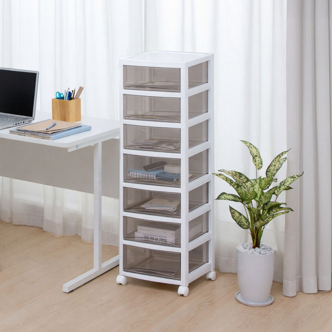 아이리스 조립이 필요없는 이동식 투명 서류 정리함 트레이 SCE 깊은형, 화이트, 7단