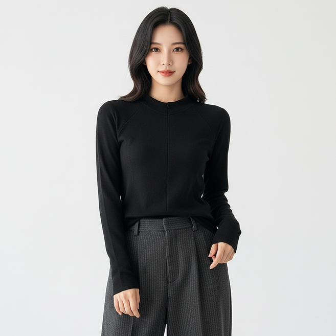 marketpia 女款立領拉鍊修身長袖T恤