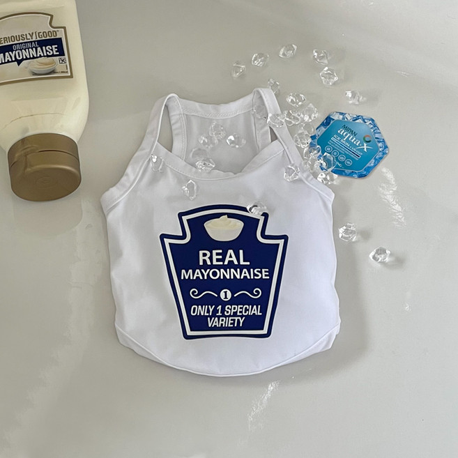 그루밍댕이 강아지 소스 아이스 쿨 냉감 나시 티셔츠, 화이트, 1개