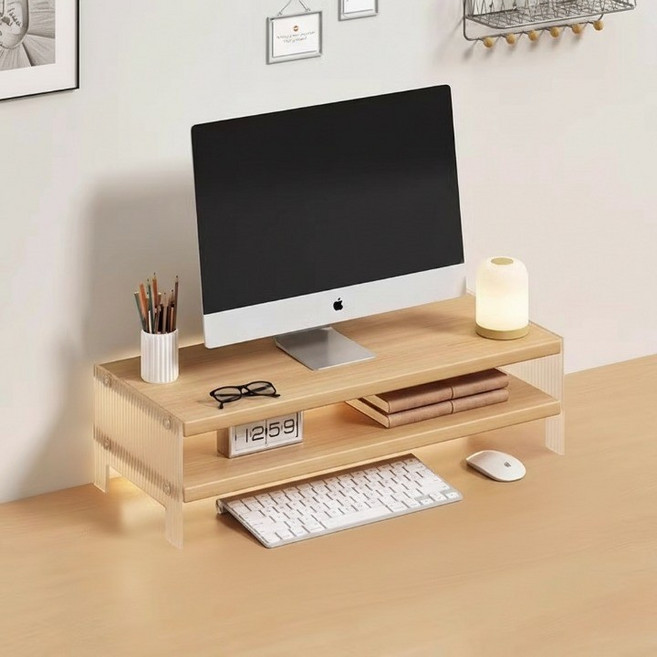 더플로우커머스 데이톤 밸런스 아크릴 데스크 스탠드 모니터 받침대, 우드 2단