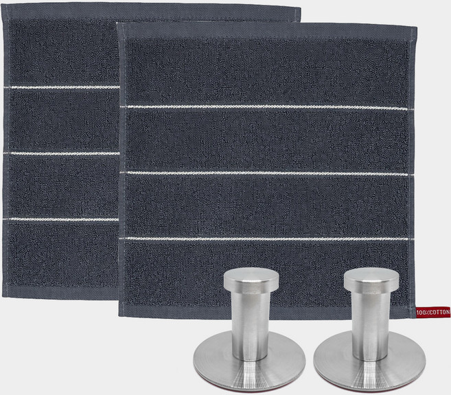 모나코올리브 호텔식 스트라이프 핸드타월 2p + 스텐 원형 후크 2p 세트, 그레이(핸드타월), 1세트