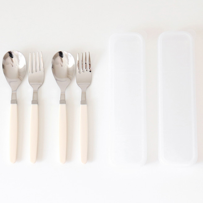 카모메키친 어린이 스푼 포크 세트, 크림옐로우, 숟가락 (2p) + 포크 (2p) + 케이스 (2p), 1개