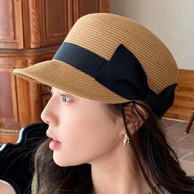 디멜디 여성용 귀여운 볼캡형 리본 밀짚모자