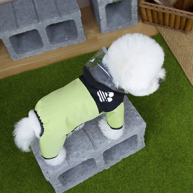 코코스튜디오 강아지 방풍 방수 코코하네스 레인코트 퍼피라인 투톤 올인원, 1개, 그린