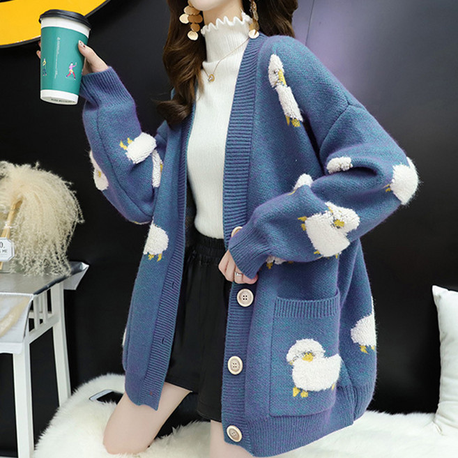 반야스토리 여성용 겨울 브이넥 루즈핏 니트 가디건 PP161