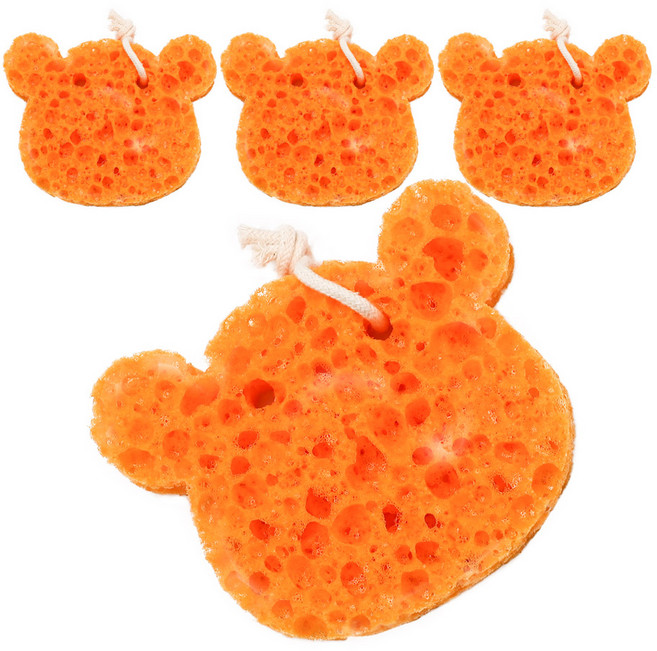 SSCSSAC 해면 목욕스펀지 베어, 오렌지, 1개입, 4개