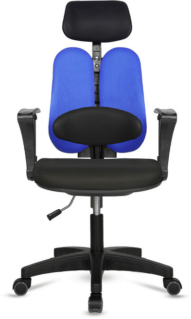 체어포커스 터디 고급 대요추헤더형 3각팔 블랙바디 메쉬의자 TD19, 블랙 + 블루