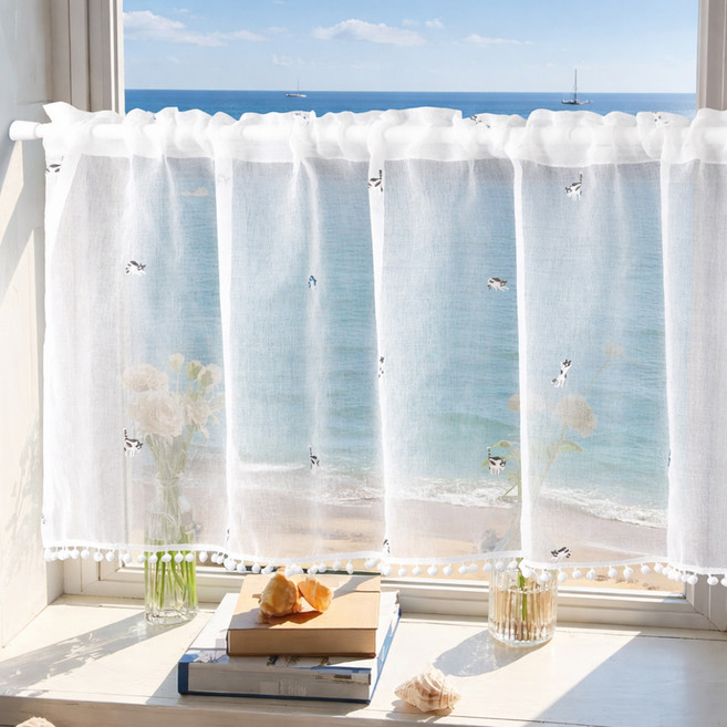 러빙랩 고양이 주방 바란스 가림막 창문커텐