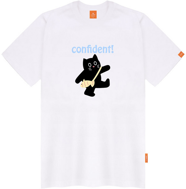 엘라모 남녀공용 위풍당당 냥 반팔 티셔츠