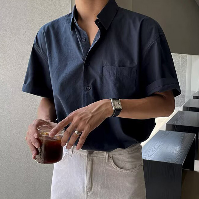 MarketA 男士J口袋短袖襯衫