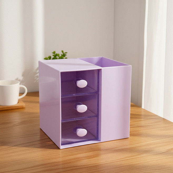 조인메이드 하우스 디자인 분리형 수납함 3단 서랍, 퍼플, 1개