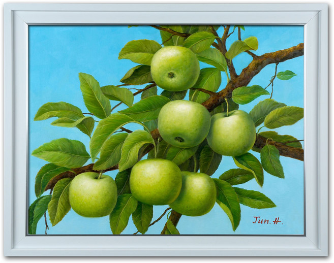 케이앤에이치 KNHART 청사과 그림 소형, 실버라인 화이트