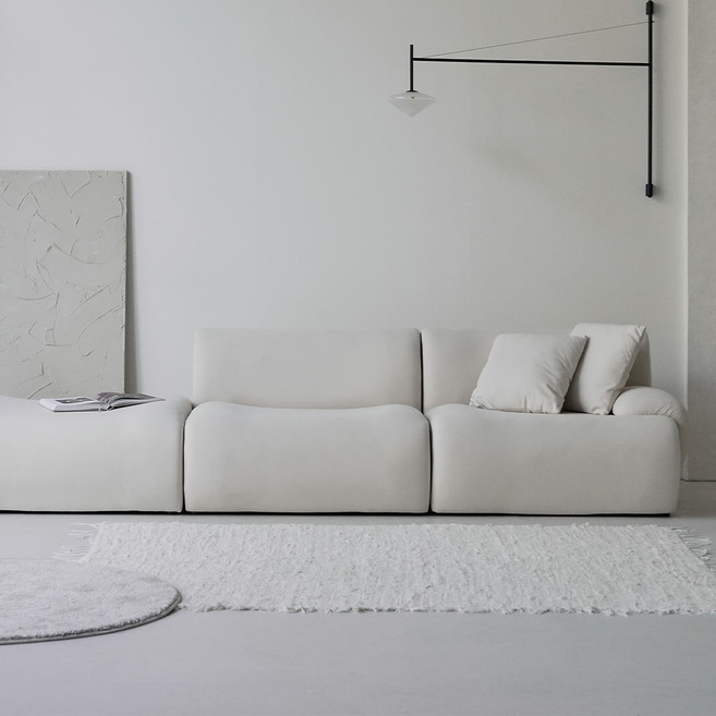 도모디자인 웨이비 패브릭 4인용 소파 좌형 + 쿠션 2p + 고이스 + 스툴 세트 방문설치, 크림