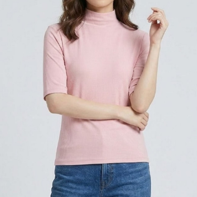 소니오 여성용 골지 하이넥 반팔 니트