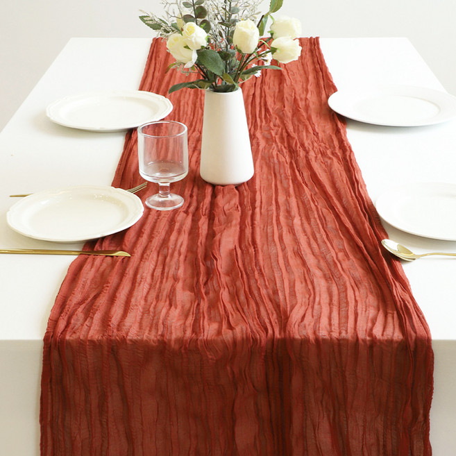 바른리빙 플로우링 쉬폰 테이블러너, 버건디, 1개, 90 x 300 cm