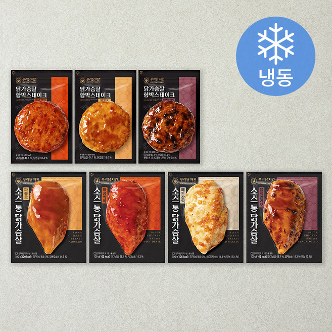 푸라닭치킨 소스통 닭가슴살 4종 x 함박스테이크 3종 세트 700g (냉동), 1세트