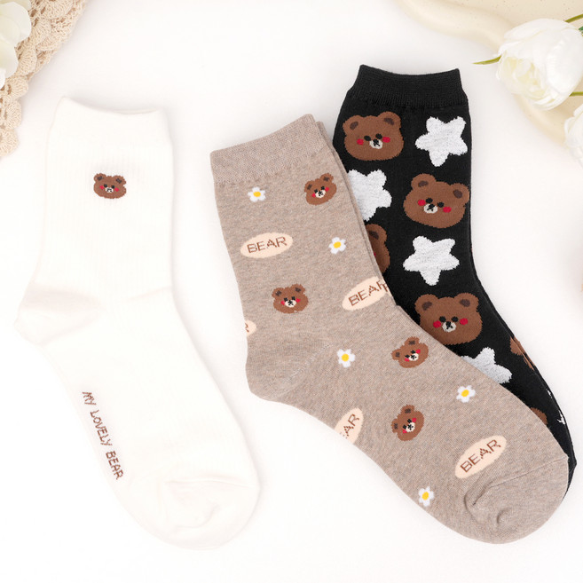 박군 여성용 애니멀 양말 3켤레 세트