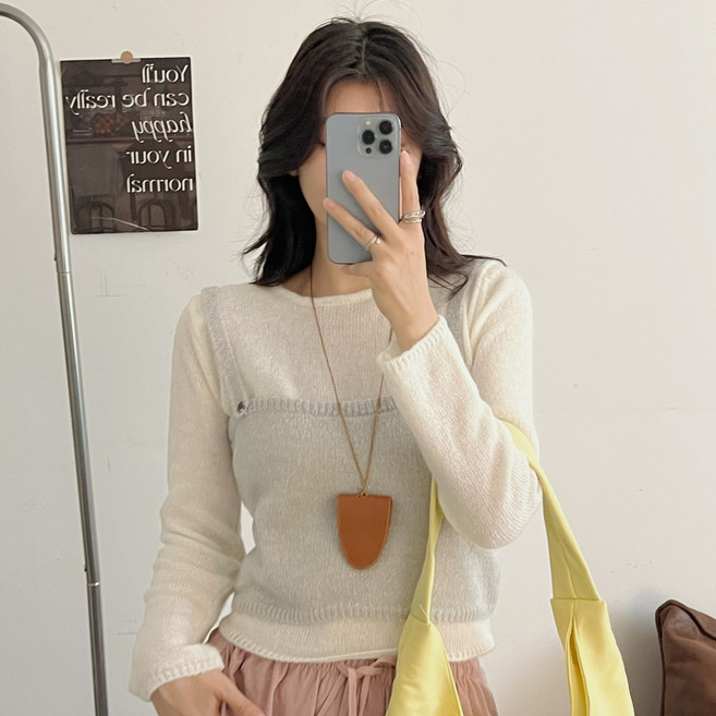 세컨핑크 여성용 레이어드 뷔스티에 울혼방 니트 나시 + 긴팔 세트 502