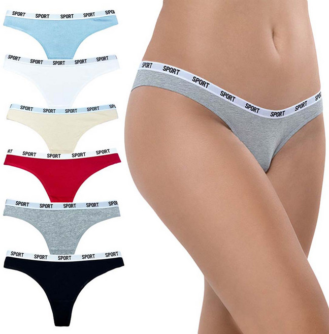 2Estar 運動風鬆緊帶棉質T字褲6件組, 混色