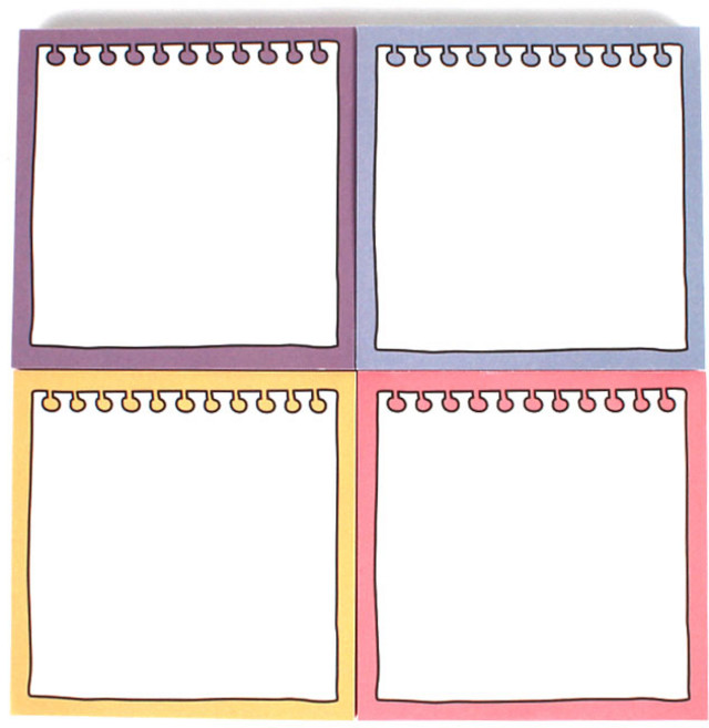 톡톡팬시 뜯긴 떡메모지 4종 세트, 옐로우 + 퍼플 + 핑크 + 블루, 1세트