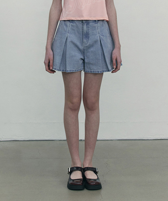 키르시 우먼 플레어 숏 데님 팬츠