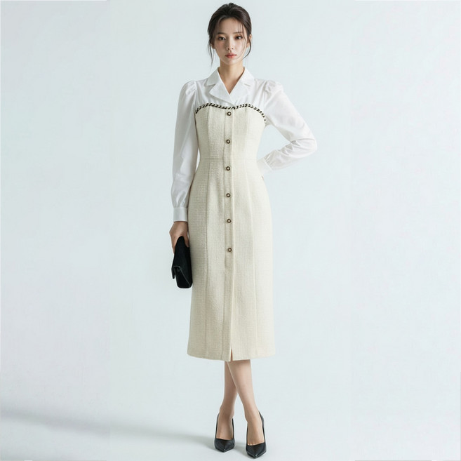 Paperments Praeld 賓客正式西裝長版連身裙 14204, 米色