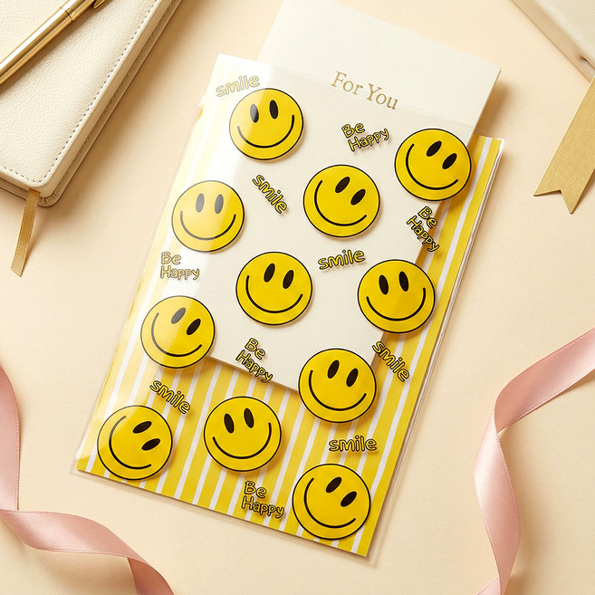 좋은기븐 OPP 투명 포장봉투 해피스마일, 스트라이프, 50개