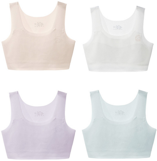 여아용 곰순이 비스코스 학생 심리스 브라 1단계 4종 세트