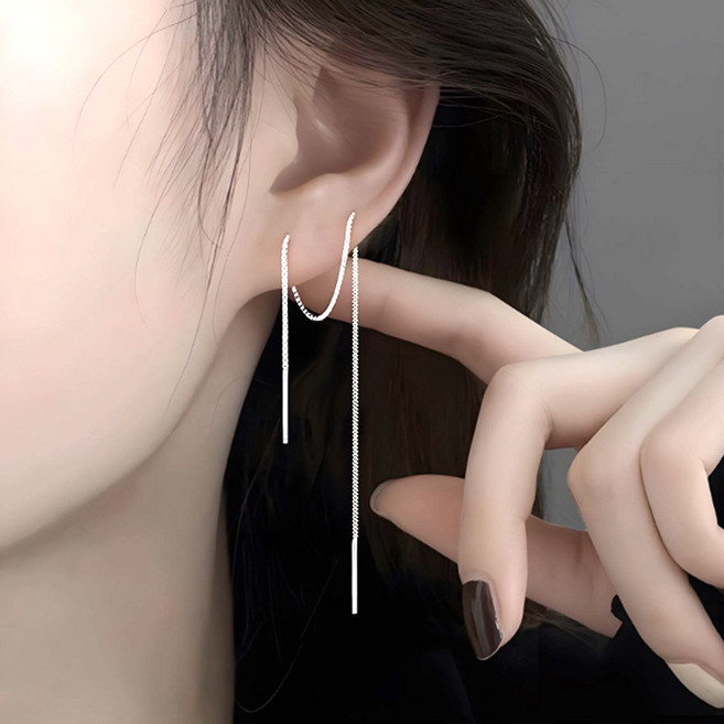 젤루나 긴 롱 체인 슬림핏 라인 드롭 귀걸이 P-410