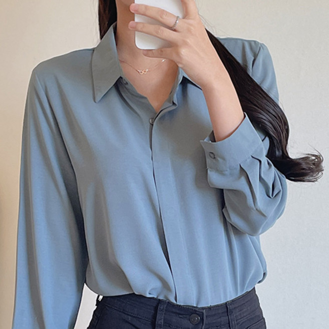 라미르 여성용 히든버튼 링클프리 오피스 긴팔 블라우스 셔츠