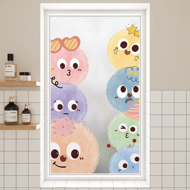 던전스트디오 귀여운 뽀송이 캐릭터 무점착 사생활 보호 창문 시트지, 8