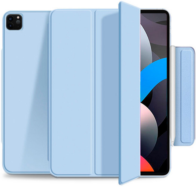 누아트 아이패드 마그네틱 애플펜슬 수납홀더 스마트커버 케이스, 아쿠아블루
