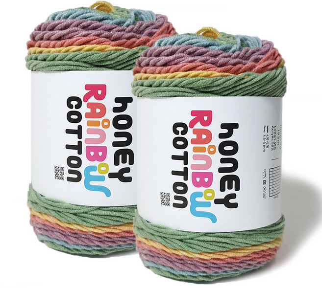 니뜨 허니 레인보우 코튼 나염 그라데이션 실 100g, 2개, 518 레인보우